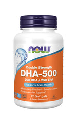 NOW Foods DHA-500 enteric-coated bottle for easier tolerance and reduced odor