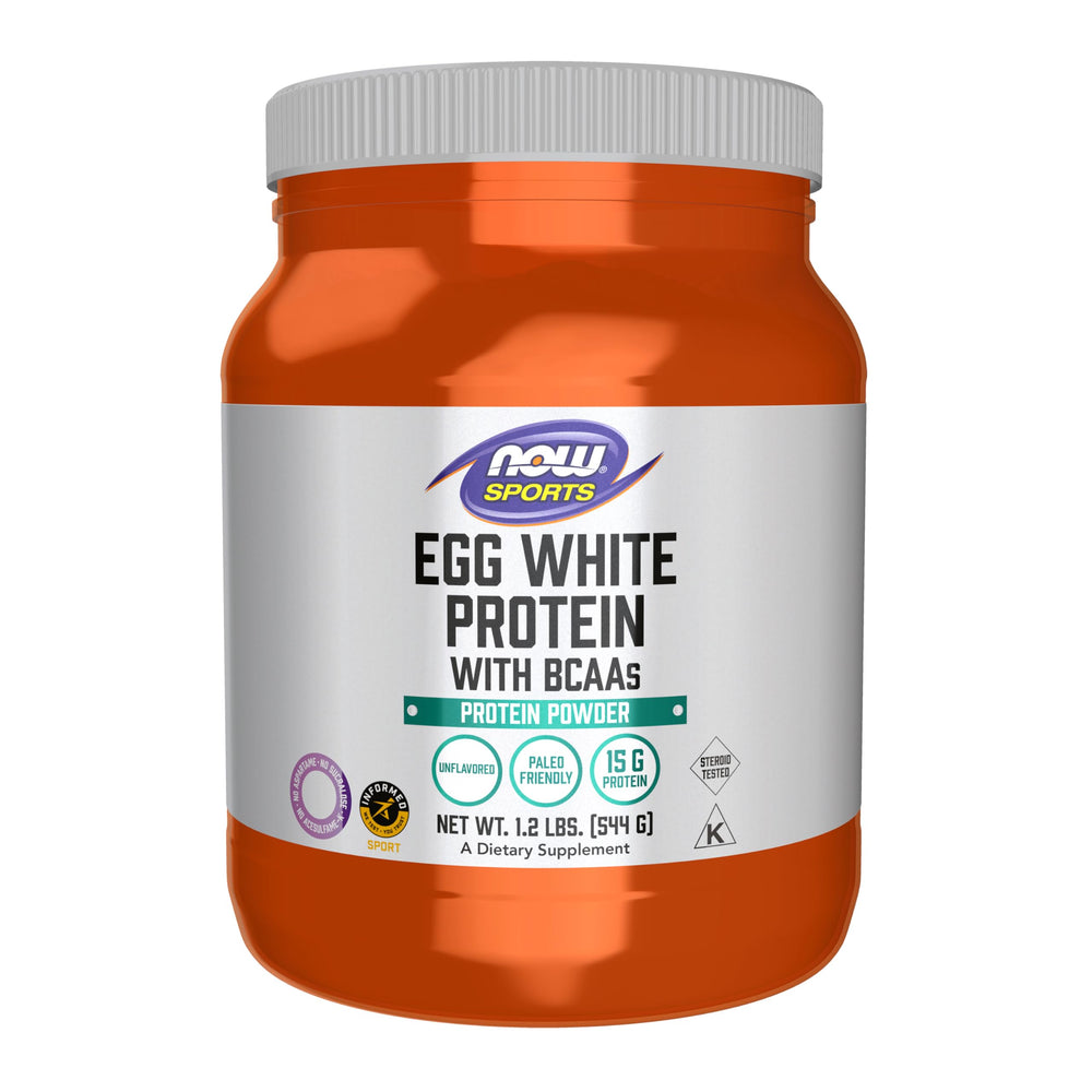 NOW Foods Egg White Protein powder unflavored for versatile smoothies.