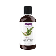 NOW Foods Eucalyptus Globulus Oil amber bottle on shelf emphasizing purity