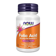 NOW Foods Folic Acid 800mcg tablets bottle front view for daily supplement use.