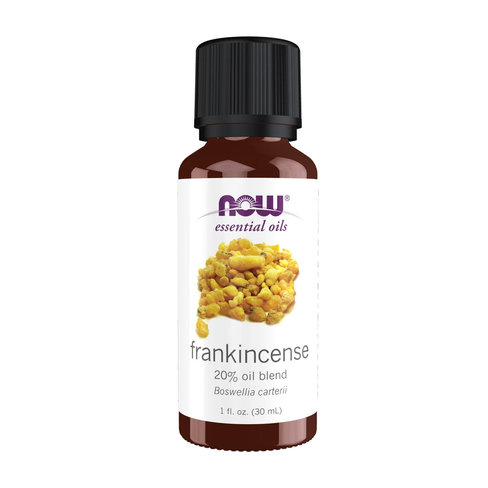NOW Foods Frankincense Oil Blend bottle ready for center-focused aromatherapy.
