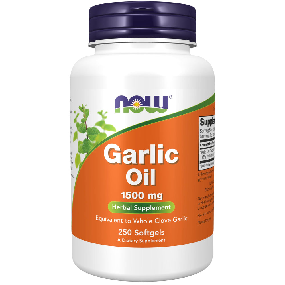 NOW Foods Garlic Oil 1500 mg bottle front view, natural garlic extract