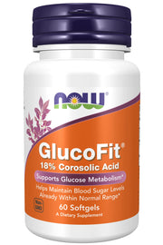 NOW Foods GlucoFit bottle with 60 softgels for daily use.