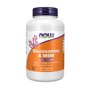 NOW Foods Glucosamine MSM Chondroitin capsules showing three joint-support ingredients for daily mobility.