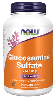 NOW Foods Glucosamine Sulfate 750 mg bottle supports daily joint health and comfort