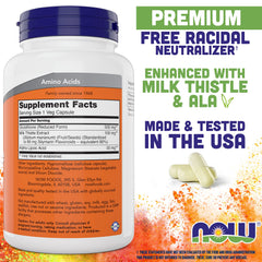 NOW Foods Glutathione 500mg capsules showcasing the bioactive form for absorption.