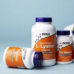 NOW Foods Glycine 1000mg bottle closeup, highlighting GMP quality and pharmaceutical grade.