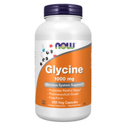 NOW Foods Glycine 1000 mg bottle, calming neurotransmitter support for restful evenings.