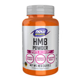 NOW Foods HMB powder tub label shows product identity and branding.
