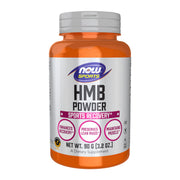 NOW Foods HMB powder tub label shows product identity and branding.