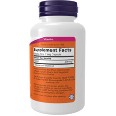 NOW Foods Inositol 500mg bottle back label notes kosher, non-GMO, vegan certifications.
