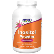 NOW Foods Inositol powder bottle for daily supplementation and cellular support.