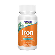 NOW Foods Iron 18 mg bottle with capsules for daily essential support