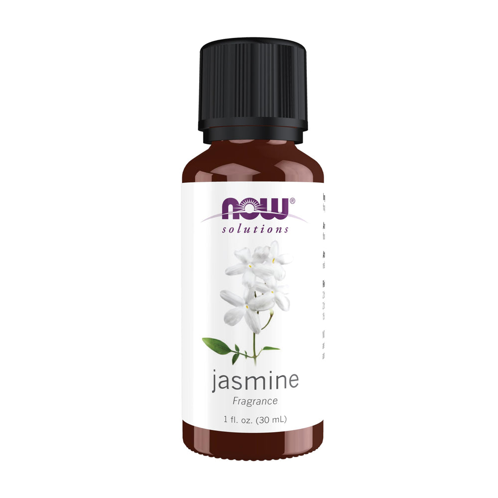 NOW Foods Jasmine Fragrance bottle with a pure, calming floral aroma