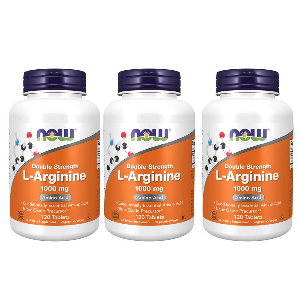 NOW Foods L-Arginine 1000mg bottle front label with double strength potency.
