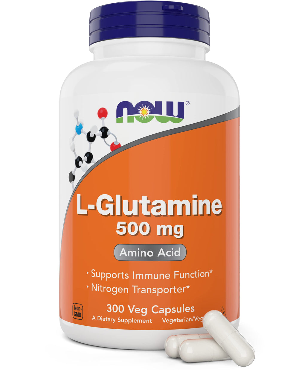 NOW Foods L-Glutamine 500 mg capsules bottle for convenient post-workout use