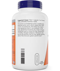 NOW Foods L-Glutamine capsules ready in a gym bag for on-the-go supplementation