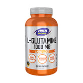 NOW Foods L-Glutamine capsules bottle benefiting nitrogen balance support.