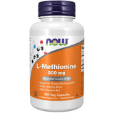 NOW Foods L-Methionine 500 mg bottle label view highlighting amino acid support.