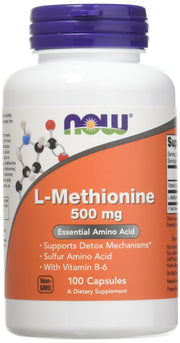 NOW Foods L-Methionine 500 mg bottle with capsules for detox support