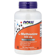 NOW Foods L-Methionine bottle front with capsules for daily amino acid support