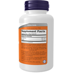 NOW Foods L-Theanine with Inositol label highlights vegan non-GMO formulation for daily balance.