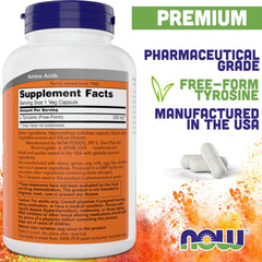 NOW Foods L-Tyrosine 500 mg bottle back view with supplement details