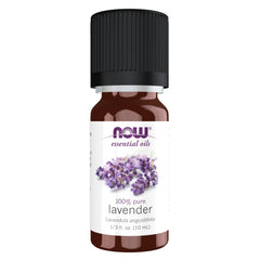 NOW Foods Lavender Oil bottle 10 ml for calming aromatherapy in daily routines.