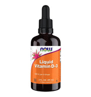 NOW Foods Liquid Vitamin D-3 bottle with dropper for simple daily dosing.