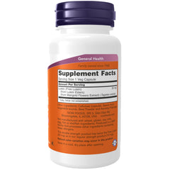 NOW Foods Lutein capsules closeup highlights 20 mg strength for daily use.
