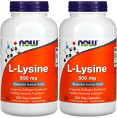 NOW Foods L-Lysine 500 mg bottle with capsules supports protein synthesis and connective tissue health.