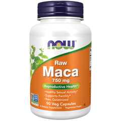 NOW Foods Maca gelatinized bottle front highlighting reproductive health support.