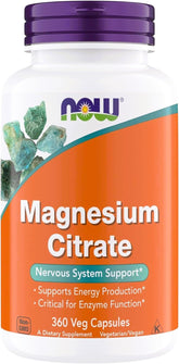 Now Foods Magnesium Citrate bottle closeup supports daily energy and nervous system function.