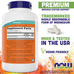 NOW Foods Magnesium Glycinate 240 tablets full bottle—convenient daily supplement.
