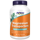 NOW Foods Magnesium Transporters bottle displays five forms for balanced energy support.