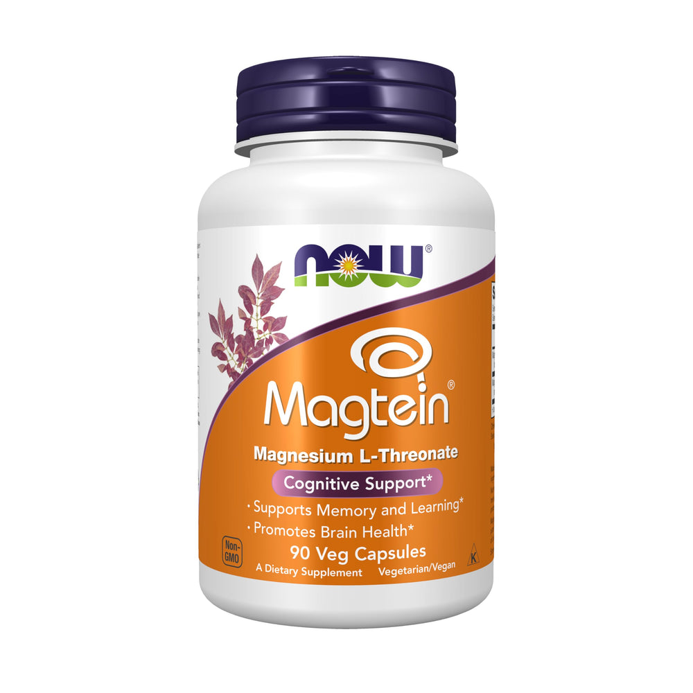 NOW Foods Magtein bottle with capsules for convenient cognitive support