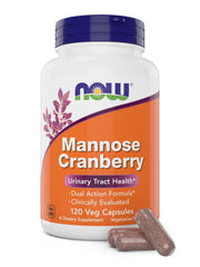 NOW Foods Mannose Cranberry bottle front showing two-in-one UT support formula