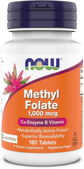 NOW Foods Methyl Folate bottle closeup for daily vitality support.