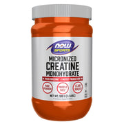 NOW Foods Micronized Creatine Powder jar front supports powerful workouts.