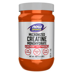 NOW Foods Micronized Creatine Powder jar front supports powerful workouts.