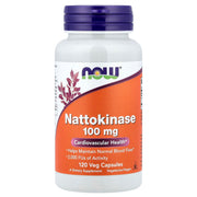 NOW Foods Nattokinase 100 mg bottle with label, clear ingredient overview for easy daily planning.