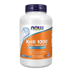 NOW Foods Neptune Krill Oil bottle front view with double-strength 1000 mg per softgel.