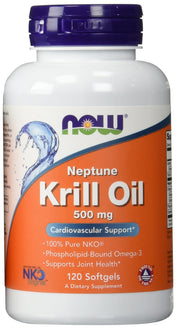 NOW Foods Neptune Krill Oil bottle showing sustainable sourcing label