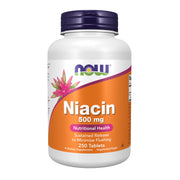NOW Foods Niacin 500 mg tablets in a bottle for daily nutritional support.