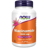 NOW Foods Niacinamide 1000 mg bottle on white background, no-flush energy support.