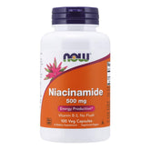 NOW Foods Niacinamide 500mg bottle label displaying no-flush Niacinamide