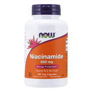 NOW Foods Niacinamide 500mg bottle label displaying no-flush Niacinamide