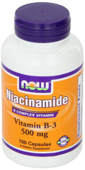 NOW Foods Niacinamide 500mg bottle top view for easy daily supplementation.