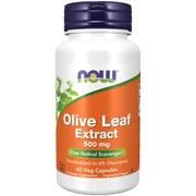 NOW Foods Olive Leaf Extract bottle shows 6% oleuropein in capsule form.