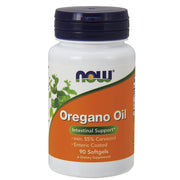 NOW Foods Oregano Oil enteric coated softgels bottle designed for intestinal release.